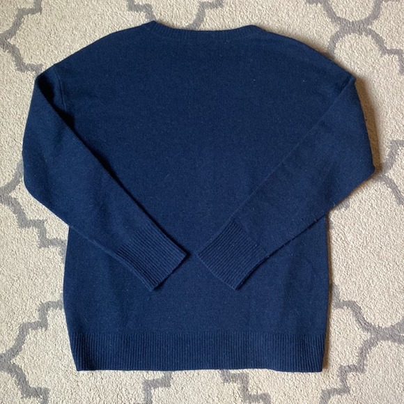 J. Crew Metallic Braid Navy Blue Wool Sweater Size Small - Picture 6 of 8